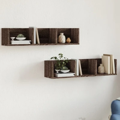 Afbeelding van Wandkasten 2 st 75x18x16,5 cm bewerkt hout bruin eikenkleur