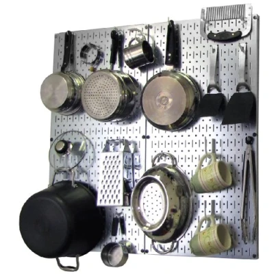 Afbeelding van Wall Control Keukenplank organizer, potten en pannen, steekbord, opberg organisatieset met metallic zilveren steekbord witte accessoires