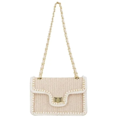 Afbeelding van Retadou Stroh Crossbody Taschen für Damen Sommer Strand mit Perlen Raffia Schulter Handtaschen Beige