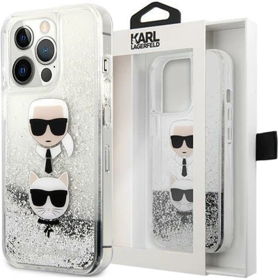 Afbeelding van Karl Lagerfeld KLHCP13LKICGLS iPhone 13 Pro / 6.1 zilver/zilver hardcase Liquid Glitter Karl&amp;Choupette Head