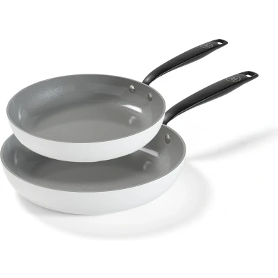 Afbeelding van BE Living Koekenpannenset Ø 24 &amp; 28 cm Koekenpannen PFAS vrije Koekenpan inductie Geschikt voor alle warmtebronnen Wit