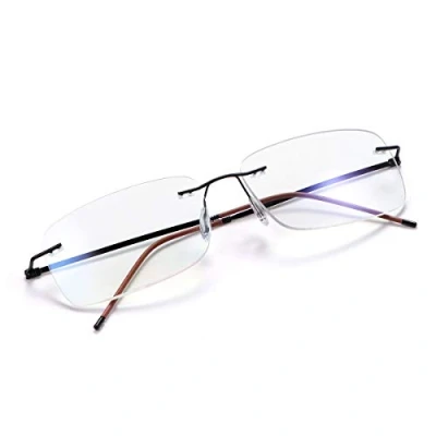Afbeelding van Randloze Progressieve Multifocus Leesbril Blauw Licht Blokkeren Geen Lijn Multifocale Computerlezers voor Vrouwen Mannen Unisex Rechthoekige Eyewear Titanium Lichtgewicht Vergroting Presbyopie Brillen