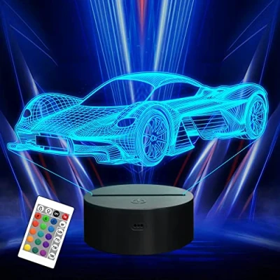 Afbeelding van Auto 3D Nacht Licht voor Kind, Attivolife Sport Racen Illusie Optisch Nachtkastje Lamp 16 kleuren Veranderen met Op afstand Controle Kinderen Slaapkamer Decor Verjaardag Geschenk Jongen Mannen