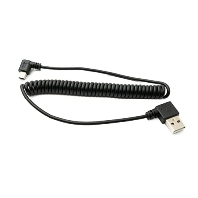 Afbeelding van System S USB 2.0 Kabel 100 cm Type A Mannelijk naar Mini B Mannelijke Spiraal Hoek in Zwart