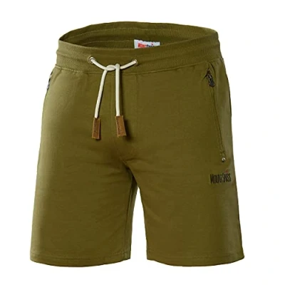 Afbeelding van Mount Swiss Liam korte vrijetijdsbroek voor heren, sweatpants met zakken, 2 zij en 1 achterzak, elk ritssluiting, sportshorts in klassieke kleuren, olijfgroen, 3XL