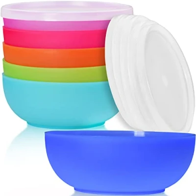 Afbeelding van idea station NEO plastic kommen 6 stuks, 14 cm, 500 ml, kleurrijk, met deksel, herbruikbaar, onbreekbaar, schaal, ontbijtgranen schalen set, schalen, feest camping