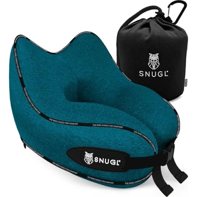 Afbeelding van SNUGL Reiskussen Traagschuim Nekkussen Vliegtuigkussen Ondersteunend voor Reizen Vliegtuig met Draagtas &amp; Clip Onmisbare Reisbenodigdheden (Blauwgroen)