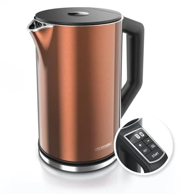 Afbeelding van Arendo Roestvrij stalen waterkoker met temperatuurinstelling 40 100 graden in stappen van 5 dubbelwandig design model ELEGANT 1,5 liter 2200 W theekoker temperatuurweergave GS koper