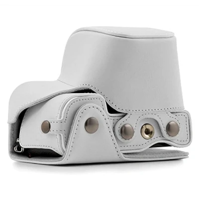 Afbeelding van MegaGear Sony Alpha A6300, A6000 (16 50 mm) Ever Ready lederen camera case met draagriem en batterijtoegang wit MG864