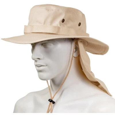 Afbeelding van Safari hoed Met nekbescherming Bucket hat Vissershoedje Zonnehoed kinband Katoen Beige