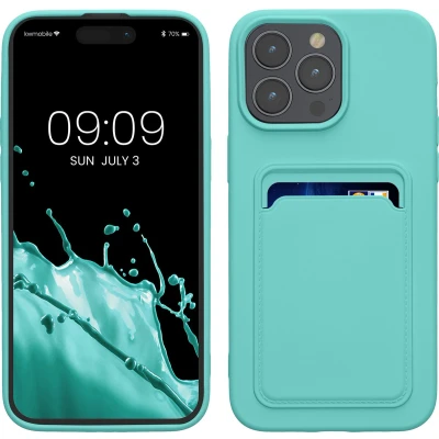 Afbeelding van kwmobile telefoonhoesje geschikt voor iPhone 15 Pro Max Hoesje met pasjeshouder TPU case in mintgroen