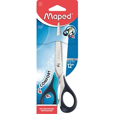 Afbeelding van Maped Sensoft schaar van 16 cm met zachte ringen en 3D ergonomie Schoolschaar vanaf 12 jaar Voor de middelbare school Comfortabele aangename Blauw/Zwart