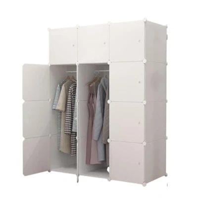 Afbeelding van Modulaire Kledingkast, Modulerek, Kledingorganisatorgarderobe voor Thuis, Opbergplank Slaapkamer, 12 Modules, 2 Staven, 140x105 cm, Wit