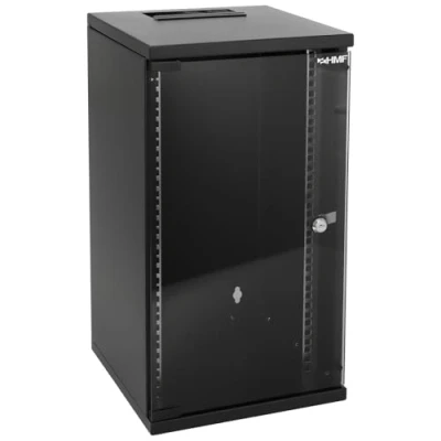 Afbeelding van HMF 63412 02 netwerkkast, serverkast 10 inch 12 HE 300 mm diepte volledig gemonteerd glazen deur zwart