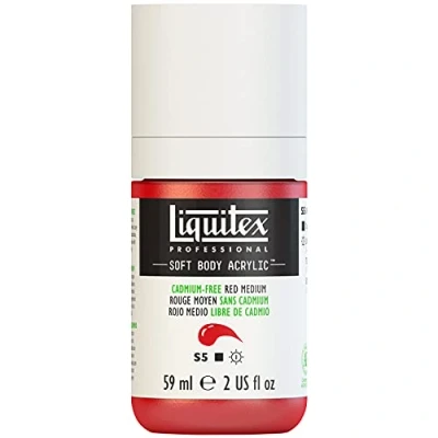 Afbeelding van Liquitex 1959894 Professional Acrylfarbe Soft Body Künstlerfarbe in cremiger deckender Konsistenz, hohe Pigmentierung, lichtecht &amp; alterungsbeständig, 59ml Flasche Kadmiumfrei Rot Mittel