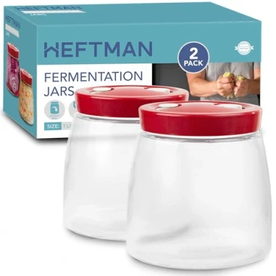 Afbeelding van HEFTMAN Fermentatiepot met 1 weg luchtontluchtingsopening liter, 2 stuks ideaal voor veilige fermentatie kefir, kimchi, zuurkool, zuurdesemstarter, nachthaver gistingspotten Pack van