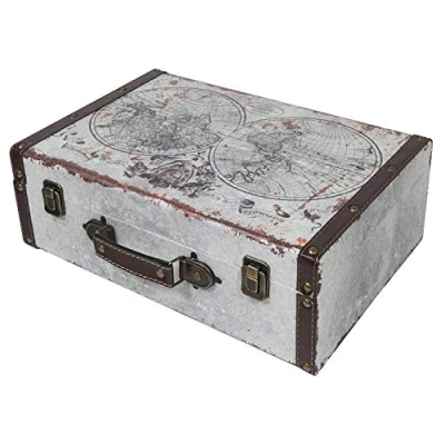 Afbeelding van HMF VKO101 Vintage houten koffer, 38 x 26 13 cm, groot, wereldkaart
