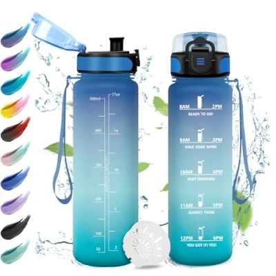 Afbeelding van Motiverende drinkfles, 500 ml, drinkfles voor kinderen met filter, eenvoudige reiniging, lekvrij, waterfles tijdweergave, kantoor, school, reizen, camping, gym