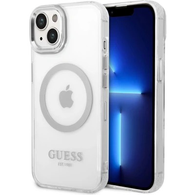 Afbeelding van Guess Translucent Back Case (MagSafe Compatible) Geschikt voor Apple iPhone 14 Plus (6.7&quot;) Zilver