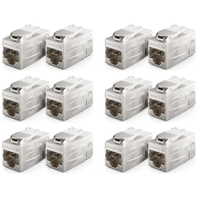 Afbeelding van deleyCON 12 Stuks CAT 7 Koppeling Keystone Metaal 2x RJ45 Connector Voor Patchkabel 600 MHz 10 Gbps LAN DSL Ethernet en te Gebruiken als Zilver