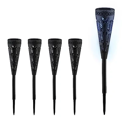 Afbeelding van Relaxdays solar tuinfakkels solarlampen met grondpen 41 cm buitenverlichting zwart Pak van 5