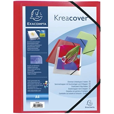 Afbeelding van Exacompta Ref. 55185E Pack van 5 aanpasbare doorschijnende polypropyleen elastische klepmappen Kreacover A4 Rood