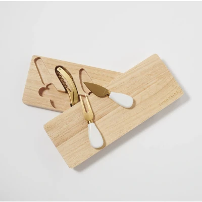 Afbeelding van Sunnylife Picnic Kaasplank met Mes Vork Wijnopener Brown / Wood