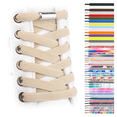 Afbeelding van SULPO Elastische rubberen veters zonder strikken, plat, met draaisluiting, beige, One Size