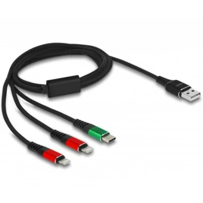 Afbeelding van Delock USB Ladekabel 3 in 1 Typ A zu 2 x Lightning™ / Type C™