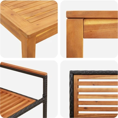 Afbeelding van vidaXL 3 delige Tuindining Set Zwart Poly Rattan Acacia, Stapelbare Tuinstoelen met Kussens 2 stuks