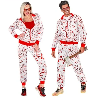 Afbeelding van W WIDMANN trainingspak bloedbad, wit met bloedvlekken, joggingpak, horrorkostuum, halloweenkostuum