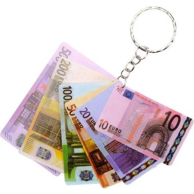 Afbeelding van sleutelhanger eurobiljetten 6,5 x 4 cm 6 delig