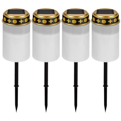 Afbeelding van Vegena 4 stuks led grafverlichting, grafkaarsen, graflichten op zonne energie, graflicht, begraafplaatskaars, outdoor, graflamp, waterdicht, stabilisatiebeugel met grondpen (wit)