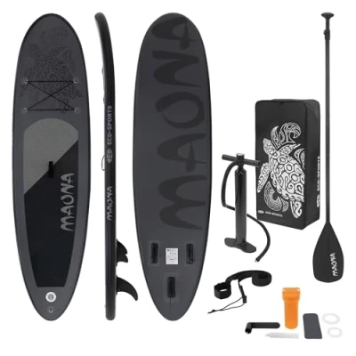 Afbeelding van Opblaasbare Stand Up Paddle Board Maona Zwart, 308x76x10 cm, incl. pomp en draagtas, gemaakt van PVC EVA
