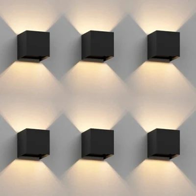 Afbeelding van ledscom.de 6 st. wandlamp CUBEL voor buiten, IP65, up/downlight, matzwart, hoekig, 1x G9 max. 10W