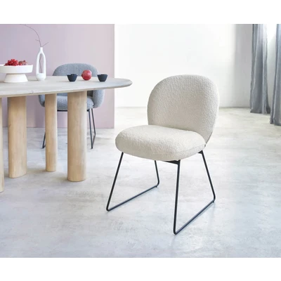 Afbeelding van DELIFE Eetkamerstoel Nube Flex bouclé wit slipframe zwart pocketveer kern
