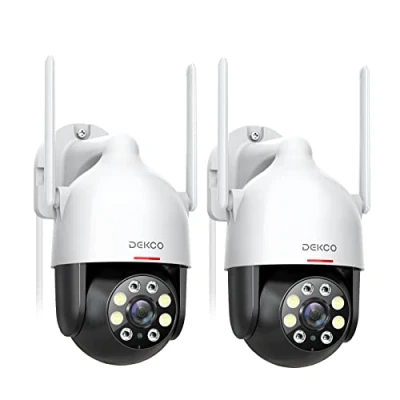 Afbeelding van DEKCO 2K bewakingscamera wifi voor buiten, 360 PTZ bewakingscamera, bewegingsdetectie, nachtzicht in kleur, onmiddellijke waarschuwing, bidirectionele audio, waterdicht IP66, 2 stuks
