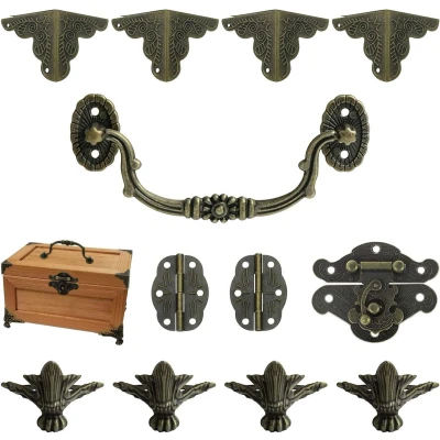 Afbeelding van Allecto Premium Antieke vergrendeling scharnieren handvat hoekbeschermers DIY houten sieraden opbergdoos Decoratief Voeten niet inbegrepen