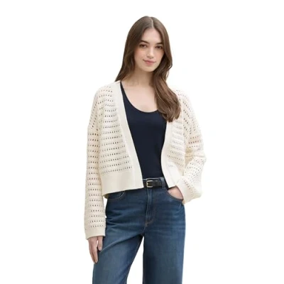 Afbeelding van TOM Tailor Denim OPEN Structure Cardigan Vest, Dames, Maat: Medium, Off white