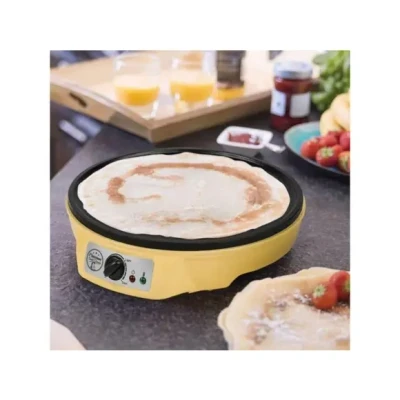Afbeelding van Bestron Crepe Maker voor crepes met Ø 30cm, pannenkoekenmaker incl. deegverdeler &amp; crêpeskeerder, antiaanbaklaag indicatielampje, 1000 Watt, Kleur: geel