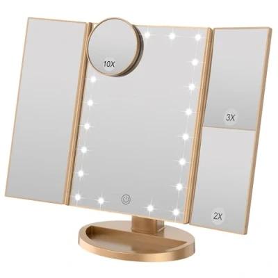 Afbeelding van WEILY Verlichte Makeup Spiegel met 21 LED lampen, Dual Power Supply 2X/3X Vergrotende (Goud)