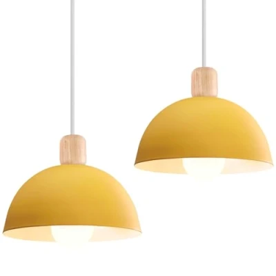 Afbeelding van iDEGU Retro hanglampen, modern, halfcirkelstijl, plafondlamp, E27, metaal, hanglamp, voor slaapkamer, eetkamer of keuken, diameter 20 cm, 2 stuks, geel