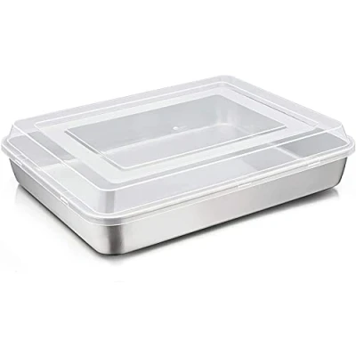 Afbeelding van Joyfair Taartvorm, roestvrij stalen bakvorm met luchtdicht deksel, 31 x 24 5 cm, rechthoekige bakplaat om te bakken, braden, ideaal voor cake/brownie/lasagne zware belasting en