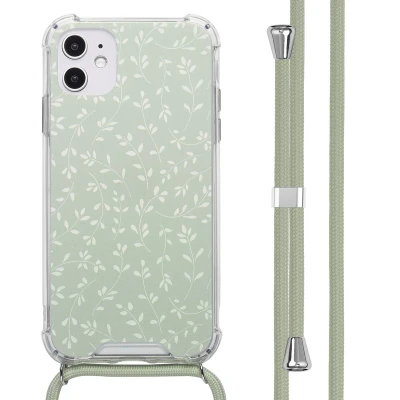 Afbeelding van imoshion Hoesje Geschikt voor iPhone 11 Design met Koord Smoke Green Flowers