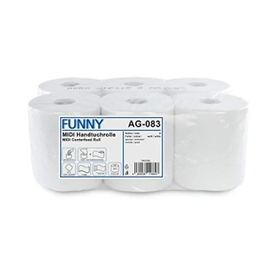 Afbeelding van Funny Handdoek roller, binnen en buitenafwikkeling 20 cm, 2 laags, hoogwit, 450 vellen, per stuk verpakt (1 x 6 stuks)