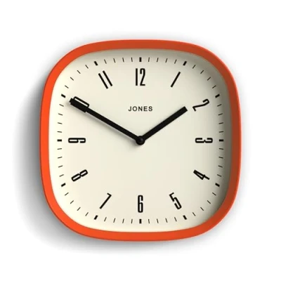 Afbeelding van Jones Clocks® Marvel wandklok Retro vierkante klok met afgeronde hoeken 25cm Pompoen Oranje Stijlvol design voor keuken, woonkamer of kantoor