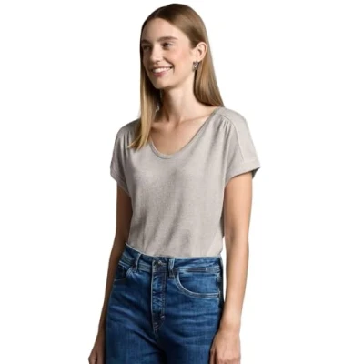 Afbeelding van Street One Glanzlook Tshirt basic, Dames, Maat: 36, Beige