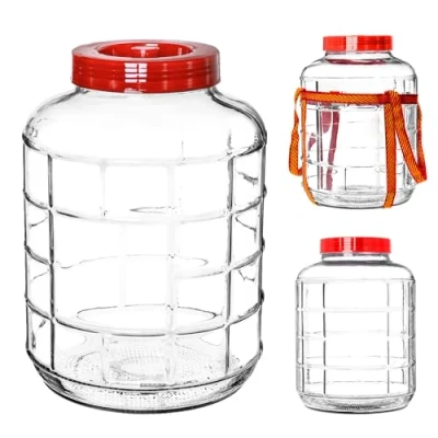 Afbeelding van KADAX gistballon, 8 liter, glazen ballon met deksel van kunststof, wijnballon, universeel glas, komkommerglas, voorraadglas, bewaarglas, fermentatiecontainer, inmaakglas