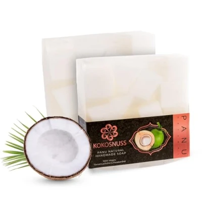 Afbeelding van Panu Soaps Kokosnoot Veganistische douchezeep voor alle huidtypes Natuurlijke zeep als vaste douchegel en shampoo Premium Zeepstaaf douchestang