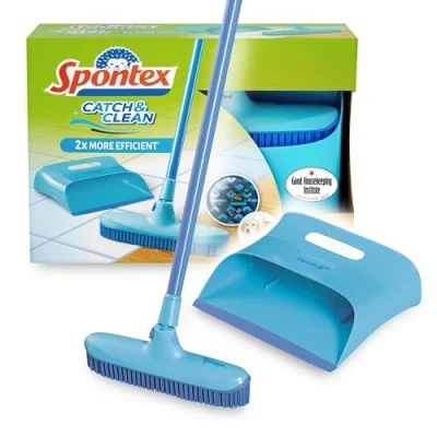 Afbeelding van Spontex Catch &amp; Clean rubberen veegschep en veger voor dierenharen Veeg reinig droge natte vloeren